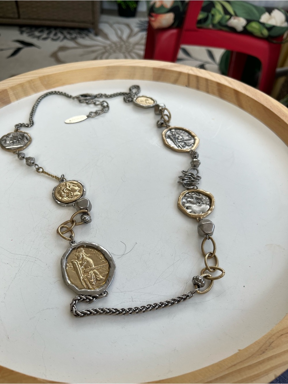 Chicos Two-Tone Coin Medallion Necklace - Gold & Silver